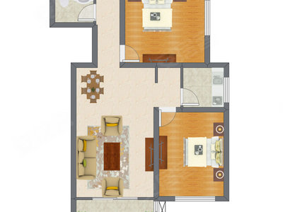 2室2厅 88.30平米户型图