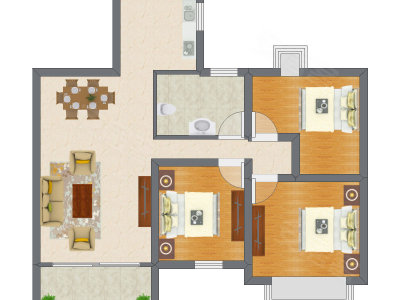 3室2厅 65.18平米