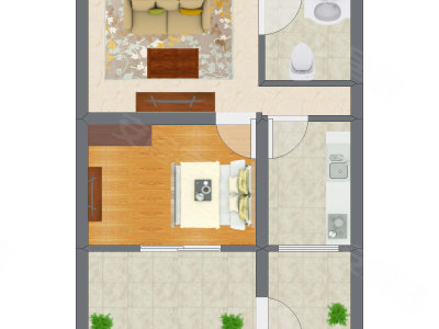 1室1厅 32.98平米户型图