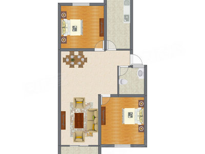 2室2厅 91.24平米户型图