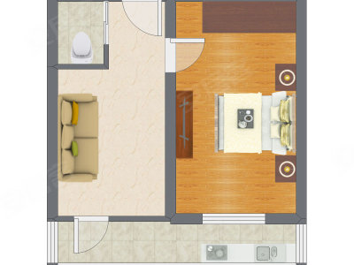 1室1厅 43.58平米户型图