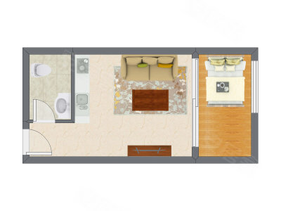 1室1厅 44.82平米户型图
