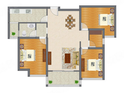 3室2厅 128.77平米户型图