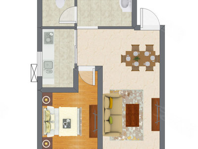 1室1厅 61.66平米户型图