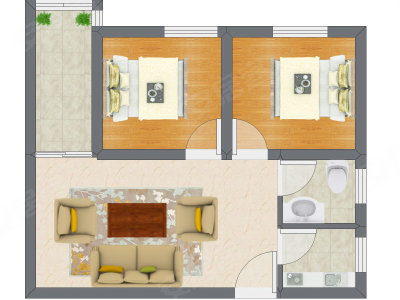 2室1厅 49.17平米户型图