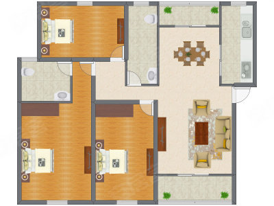 3室2厅 129.93平米户型图