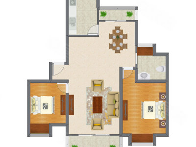 2室2厅 90.70平米户型图