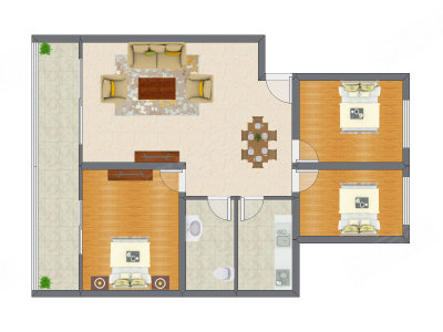 3室2厅 106.34平米户型图