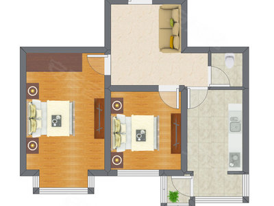 2室1厅 65.00平米