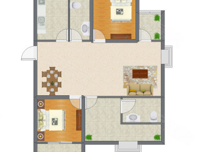 2室1厅 76.51平米户型图