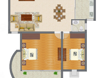 2室1厅 83.53平米户型图