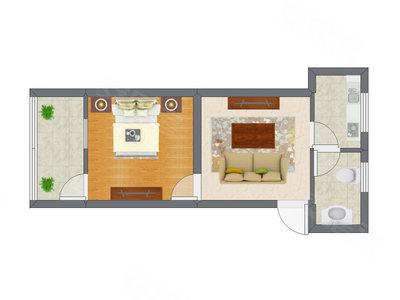 1室1厅 49.08平米户型图