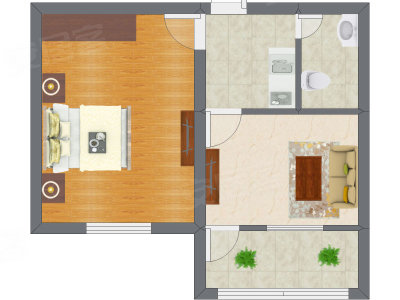 1室1厅 32.63平米户型图