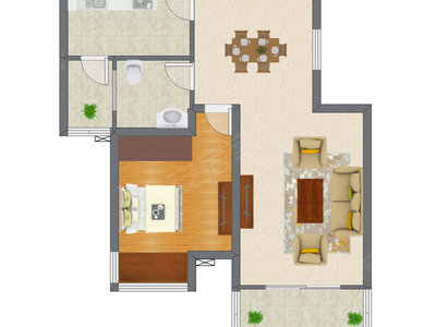 1室2厅 89.40平米户型图