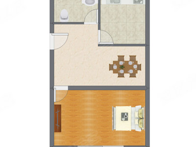 1室1厅 51.31平米户型图