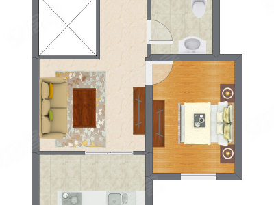 1室1厅 52.20平米户型图