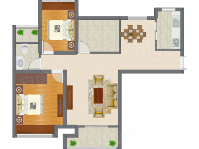 3室2厅 90.40平米户型图