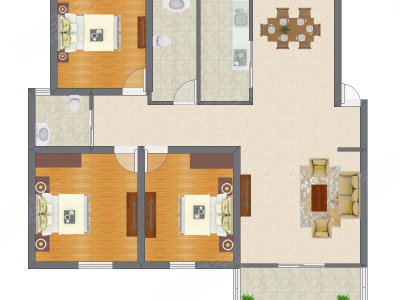 3室2厅 97.18平米户型图