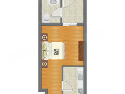 1室1厅 56.74平米户型图
