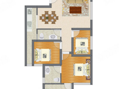 3室2厅 97.72平米户型图