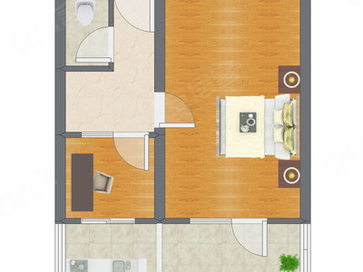 2室1厅 40.27平米户型图