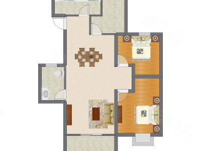 2室2厅 73.95平米户型图