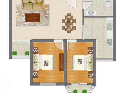 2室2厅 95.35平米户型图