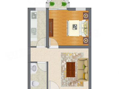 1室1厅 52.60平米户型图