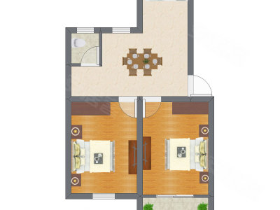 2室1厅 42.26平米户型图