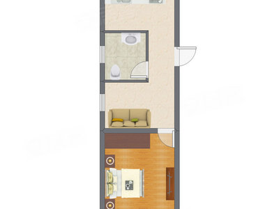 1室1厅 44.57平米户型图