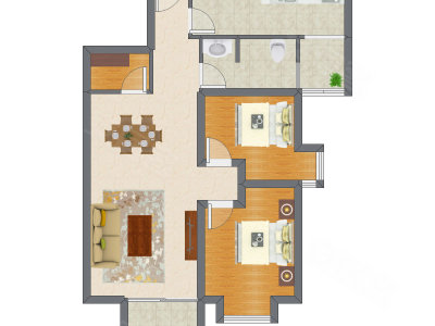 2室2厅 91.44平米户型图
