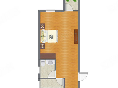 1室1厅 36.46平米户型图