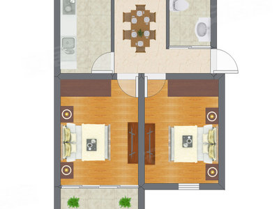 2室1厅 42.58平米户型图