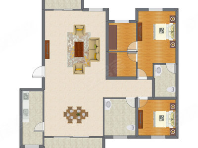 2室2厅 127.75平米户型图