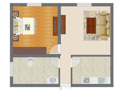 1室1厅 48.22平米户型图