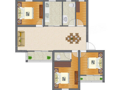 3室2厅 65.16平米户型图