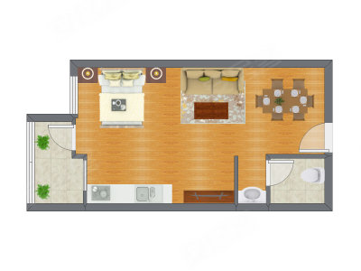 1室2厅 49.14平米户型图