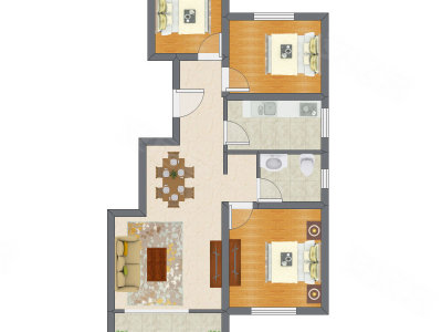 3室2厅 92.47平米户型图