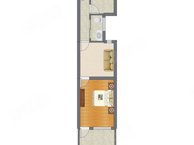 1室1厅 43.31平米户型图
