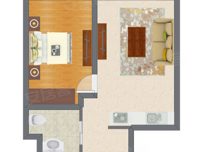1室1厅 62.93平米户型图