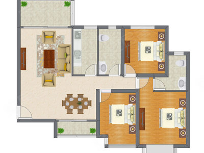 3室2厅 135.47平米户型图
