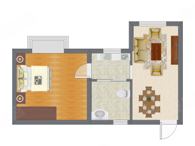 1室2厅 34.55平米户型图