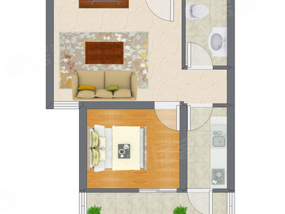 1室1厅 46.46平米户型图
