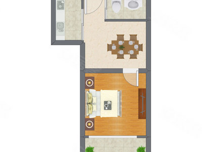 1室1厅 41.51平米户型图
