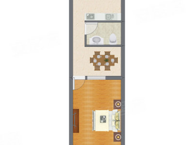1室1厅 42.74平米户型图