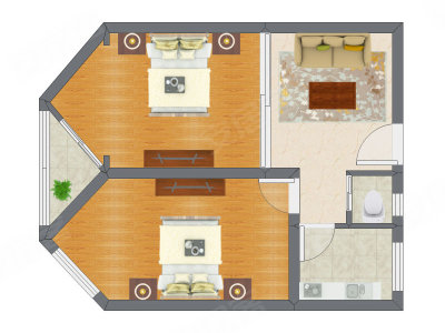 2室1厅 52.70平米户型图