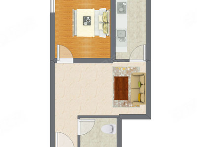 1室1厅 50.92平米户型图