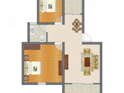 2室2厅 59.84平米户型图