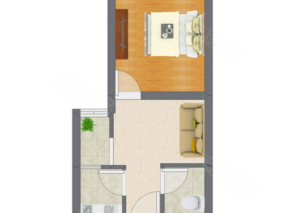 1室1厅 37.45平米户型图