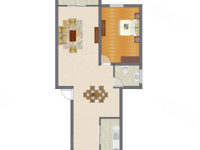 1室1厅 72.44平米户型图